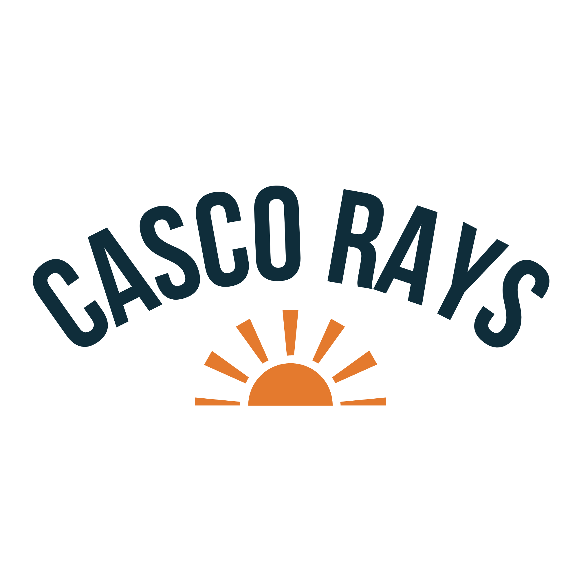 Logo of Casco Rays with an orange sun graphic on a white background