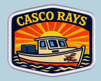 Casco Rays logo with a boat and sunset design on a light blue background