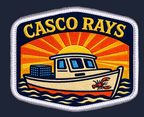Casco Rays logo with a boat and sunset design on a navy background